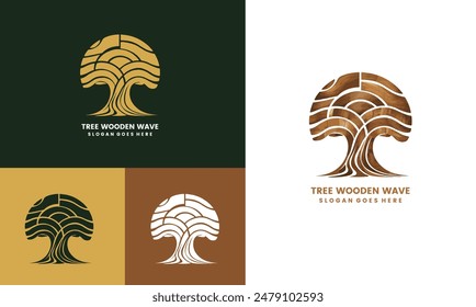 Logo de la línea del árbol. Patrones de anillos de crecimiento de árboles. Patrón de línea de onda de madera logotipo de arte para el diseño de negocios, cosmetología, agricultura, ecología, spa, concepto de diseño de logotipo de salud, Ilustración vectorial en EPS10.