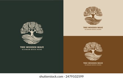 Tree line logo. Patterns of tree growth rings. Pattern wooden wave line art logo for business design, cosmetology, farming, ecology, spa, health logo design concept, vector illustration on EPS10.