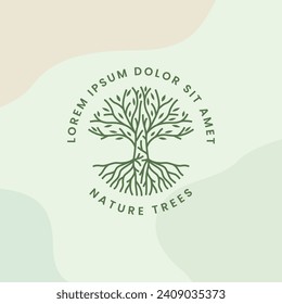 Tree linear style abstract logo. Elegant nature tree symbol vector illustration