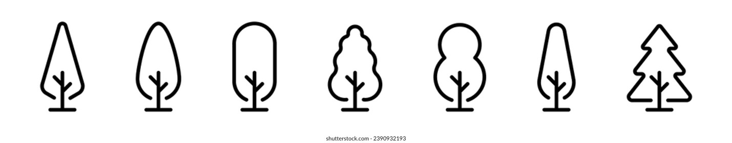Tree linear vector icons. Tree icon set. Line style vector tree icons.