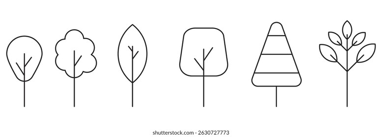 Tree lines simple  icon set Editable stroke in minimalistic outline style. 