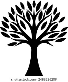 Tree linocut silhouette vector, perfect for printable design projects and digital use.