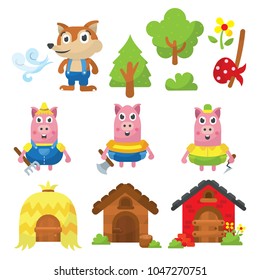 Tree Little Pig Vector Illustration Set