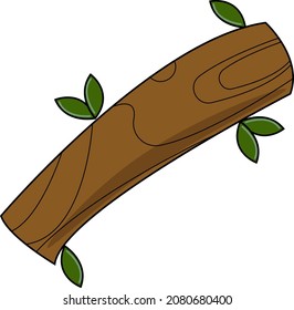 Tree log with green leaves. Branches