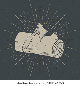 Tree log vintage label, Hand drawn sketch, grunge textured retro badge, typography design t-shirt print, vector illustration