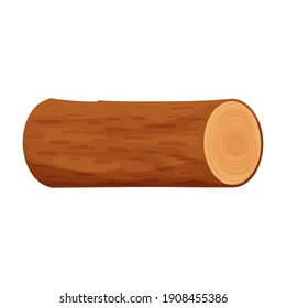 Tree log, wooden material in flat cartoon style isolated on white background. Textured detailed clipart, boulder. Cutting part, section.