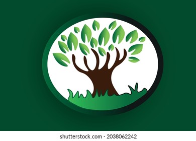 Tree Logo abstract design isolated on green background. Tree logo modern concept design.