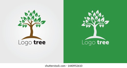 Tree Logo abstract design vector template Negative space style.
Eco Green Organic Oak Plant Logotype concept icon.