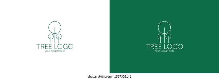 Tree Logo abstract design vector template Negative space style. Eco Green Organic Oak Plant Logotype concept icon.