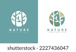 Tree Logo art design with circle space style. Eco Green Organic Plant Logotype icon. vector illustration