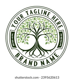 logotipo de árbol, árbol grande en círculo, crecimiento, educación, salud, ecologización o diseño comunitario general
