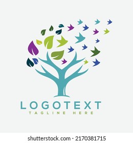 Tree logo with bird vector image