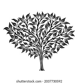 The tree logo. Black and white template for design. Isolated object on white background.Vector clipart.