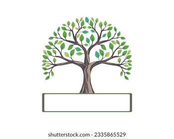 logotipo de árbol con banner en blanco aislado