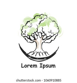 Tree logo with blots. Vector illustration