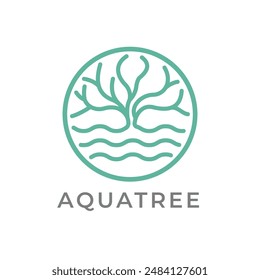 Tree logo with branches resembling flowing water in light green circles. This design is suitable for companies operating in the environmental sector, water conservation, or natural products