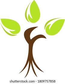 Tree logo with bright green leaves concept of nature and forest plants object on white background.