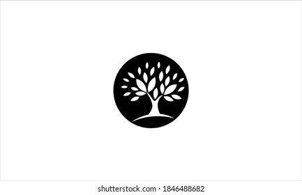 Tree logo in circle in black and white