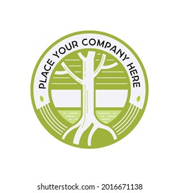 A tree logo in a circle with a green and flat color concept, perfect for a company