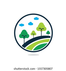Tree Logo in Circle Shape. Nature Landscape Logo Design.