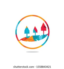 Tree Logo in Circle Shape. Nature Landscape Logo Design.