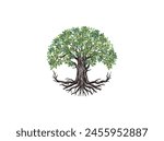 tree logo in circular shapes, ancient oak tree