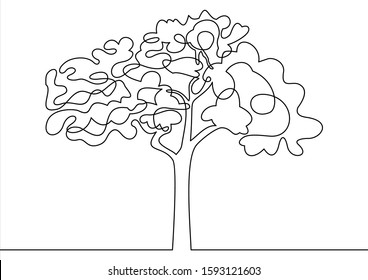 Tree logo continuous one line drawing of nature tree vector illustration