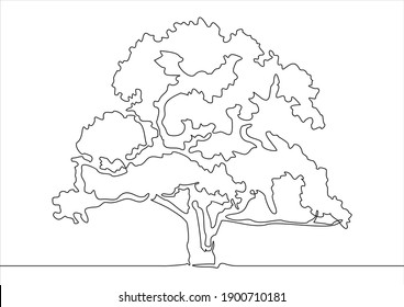 Tree logo continuous one line drawing of nature tree vector illustration