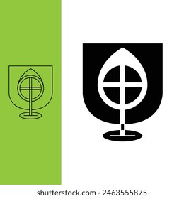 tree logo covered in a shield, monoline style and silhouette stylish.