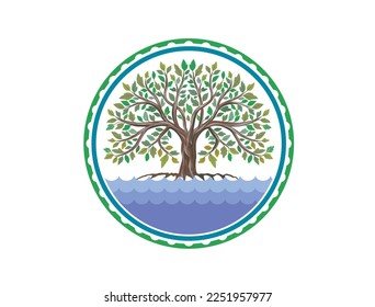 Diseño del logotipo de árbol, logotipo de árbol abstracto en formas de marco de círculo. día de los humedales