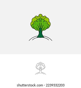 Tree Logo design abstract negative space style vector template. Eco Green concept icon.