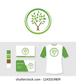 Tree logo design with business card and t shirt mockup