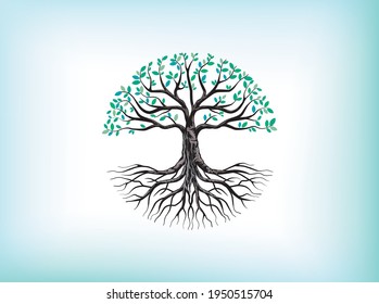 tree logo design with circle shape, tree vector art illustrations