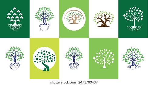 Tree Logo design collection set modern minimal flat creative design template