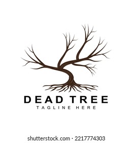 Diseño de logotipos de árbol, Ilustración de árboles muertos, corte de árboles salvajes, vector de calentamiento global, sequía de la Tierra, iconos de marcas de productos