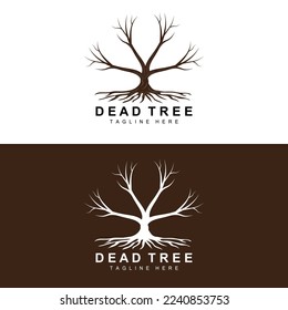 Tree Logo Design, Dead Tree Illustration, Wild Tree Cutting, Global Warming Vector, Earth Drought, Product Brand Icons