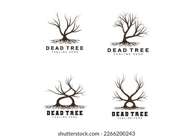 Tree Logo Design, Dead Tree Illustration, Wild Tree Cutting, Global Warming Vector, Earth Drought, Product Brand Icons