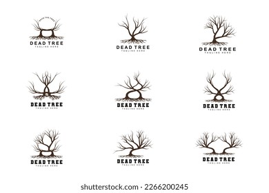 Tree Logo Design, Dead Tree Illustration, Wild Tree Cutting, Global Warming Vector, Earth Drought, Product Brand Icons