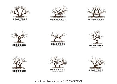 Tree Logo Design, Dead Tree Illustration, Wild Tree Cutting, Global Warming Vector, Earth Drought, Product Brand Icons