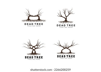 Tree Logo Design, Dead Tree Illustration, Wild Tree Cutting, Global Warming Vector, Earth Drought, Product Brand Icons