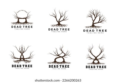 Logo-Design, Dead Tree Illustration, Wildbaumschneiden, Global Warming Vector, Erddürre, Symbole für Produktmarken