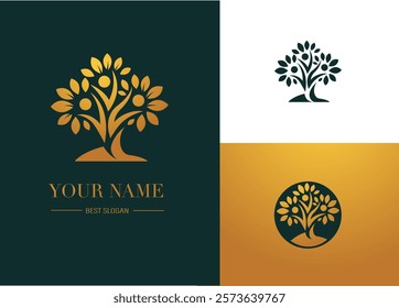 Tree Logo. Design with Figures Forming the Trunk and Holding Leaves, Adaptive Icon