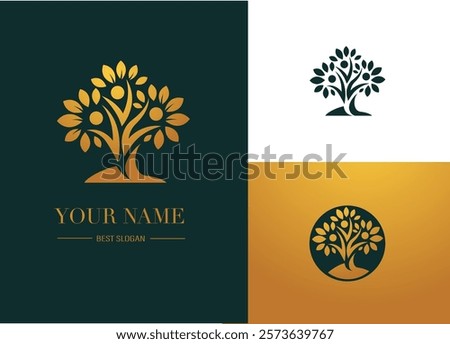 Tree Logo. Design with Figures Forming the Trunk and Holding Leaves, Adaptive Icon