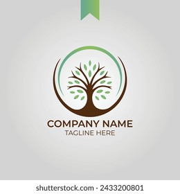 Tree logo design with green leaves vector file
