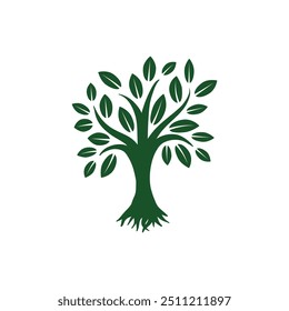 Design de logotipo de árvore com folhas verdes simples