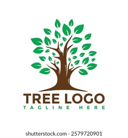 Tree Logo Design With Green Leaves Simple Symbol Icon Illustration Vector.