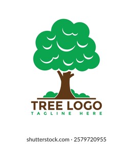 Tree Logo Design With Green Leaves Simple Symbol Icon Illustration Vector.