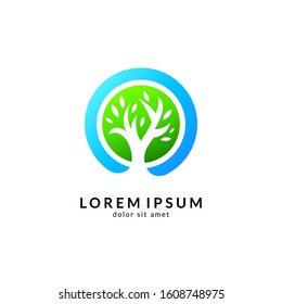 Tree logo design, green nature, environmental logo, growth symbol, family trees, financial icon, vector illustration