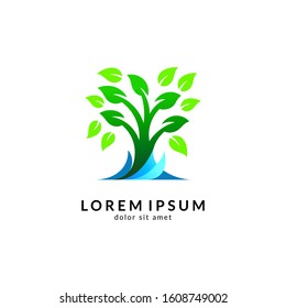 Tree logo design, green nature, environmental logo, growth symbol, family trees, financial icon, vector illustration