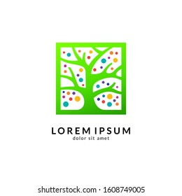 Tree logo design, green nature, environmental logo, growth symbol, family trees, financial icon, vector illustration
